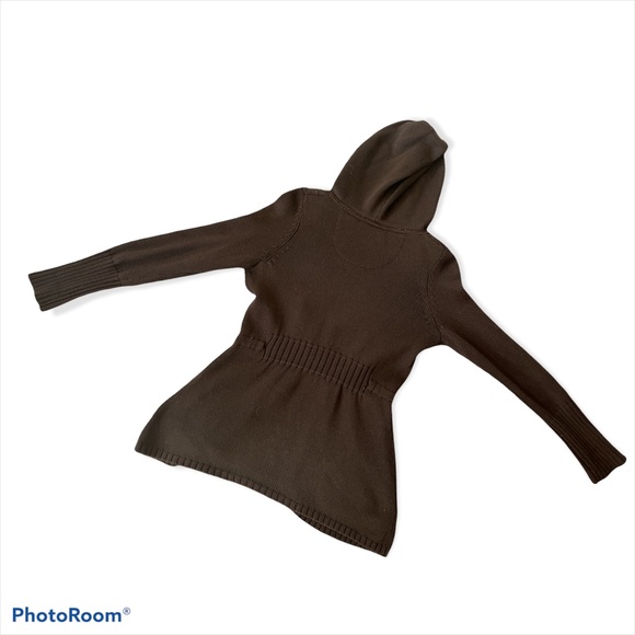 ANTHROPOLOGIE SPARROW TIE FRONT BROWN KNIT HOODED SWEATER. FRONT POCKETS, SZ: M - Picture 5 of 8